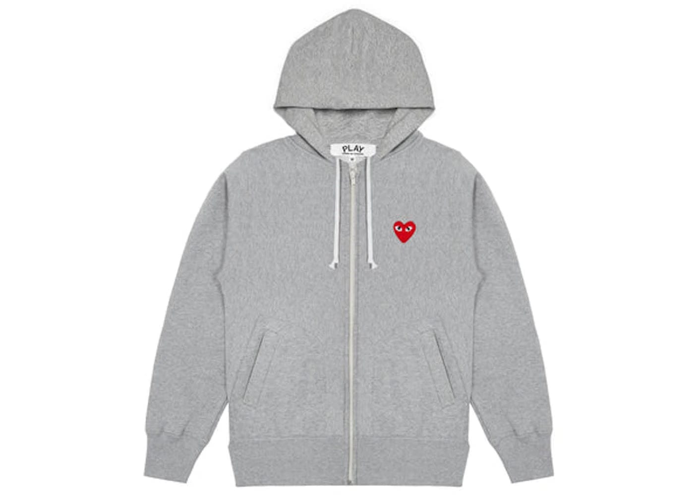 Comme Des Garcons Play Red Heart Zip Up Hoodie Grey