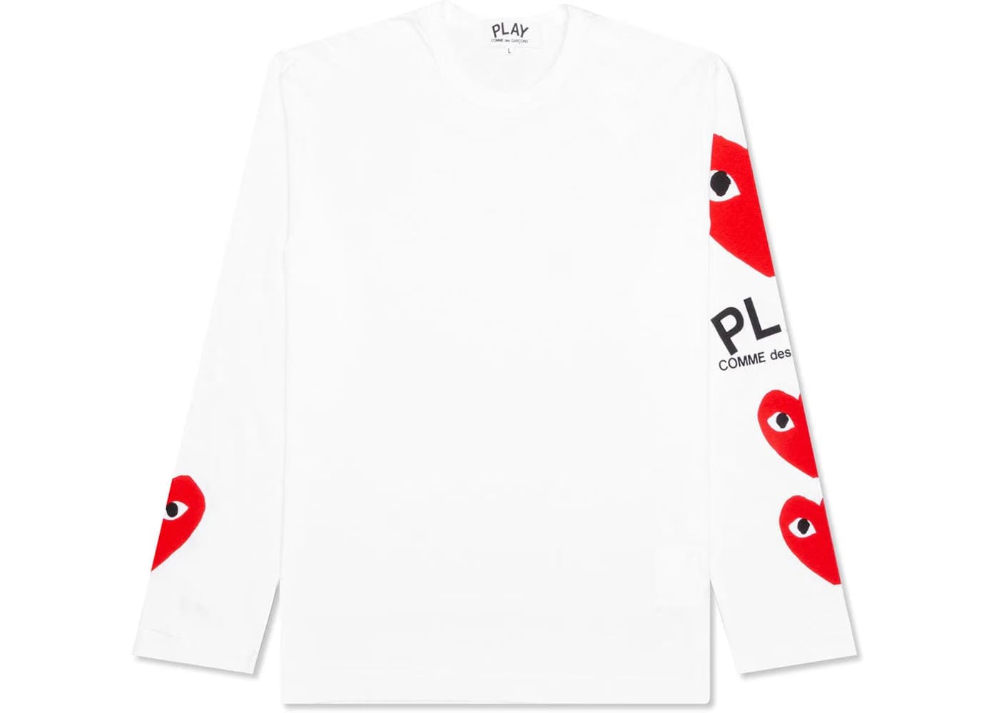 Comme Des Garcons Play Red Printed Sleeve L/S T-Shirt White