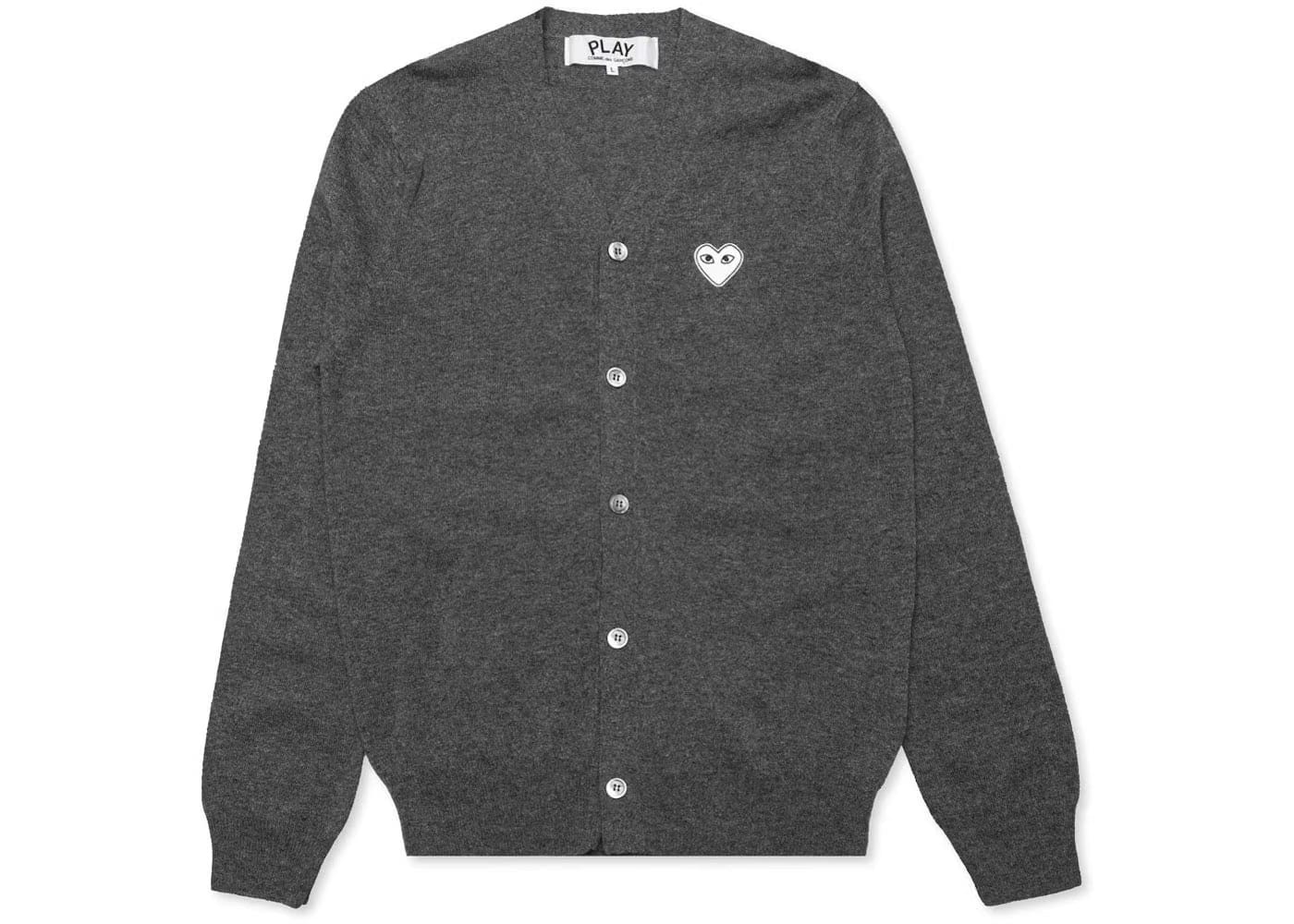 Comme Des Garcons Play White Heart Knit Cardigan Sweater Grey