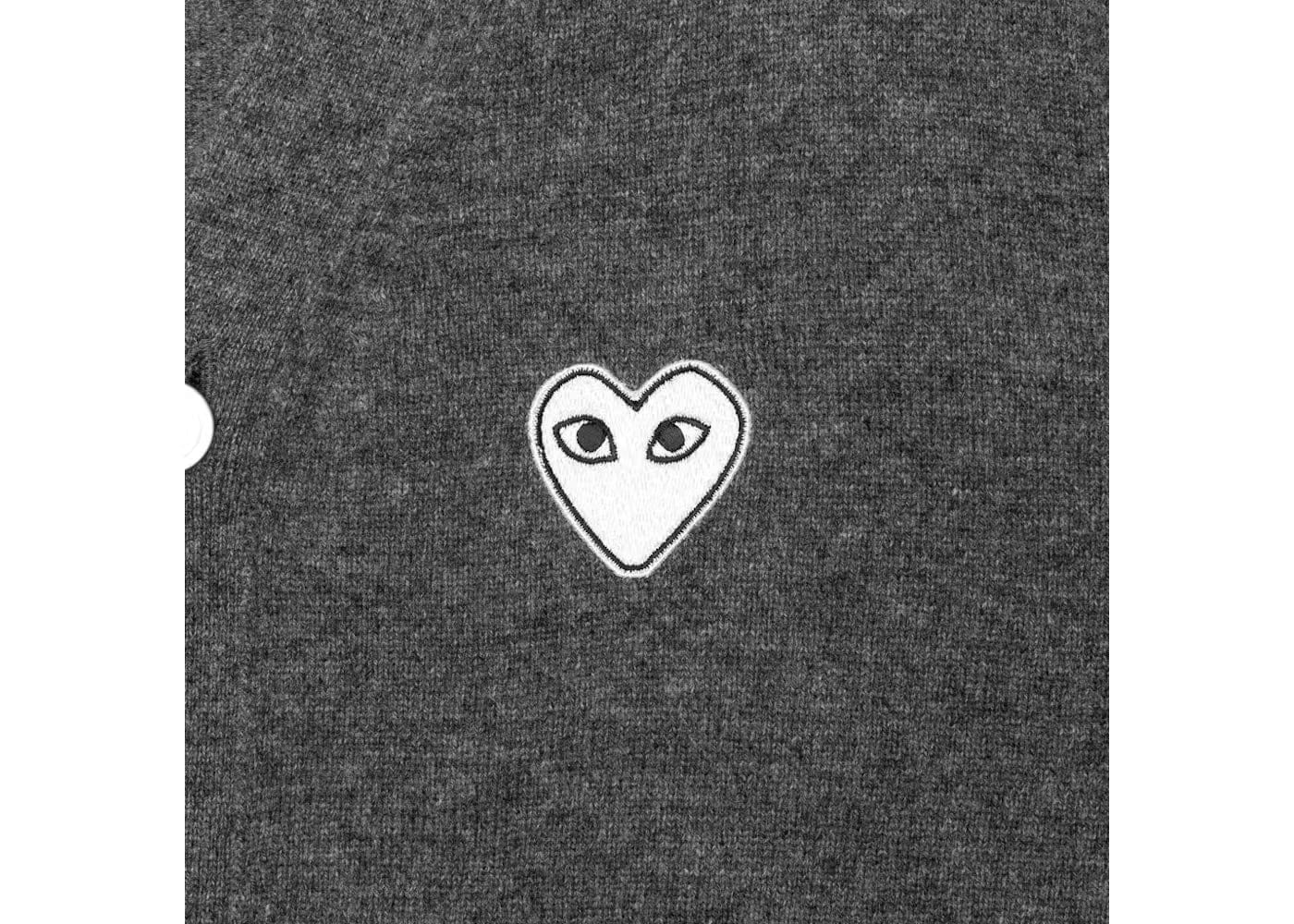Comme Des Garcons Play White Heart Knit Cardigan Sweater Grey