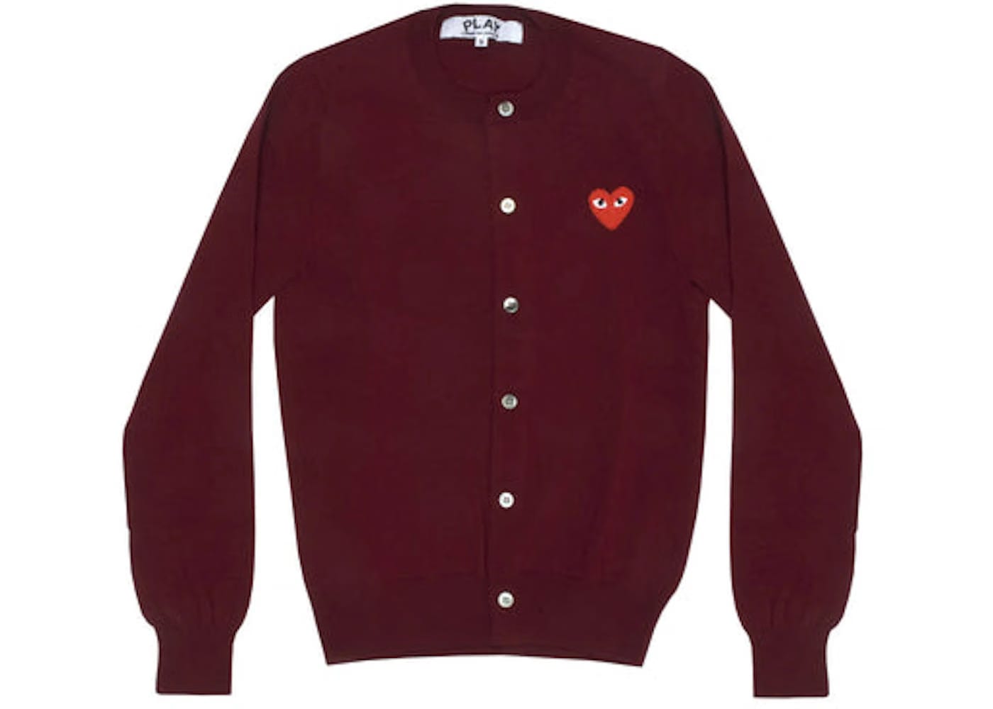 Comme Des Garcons Play Women'S Red Heart Knit Cardigan Sweater Burgundy