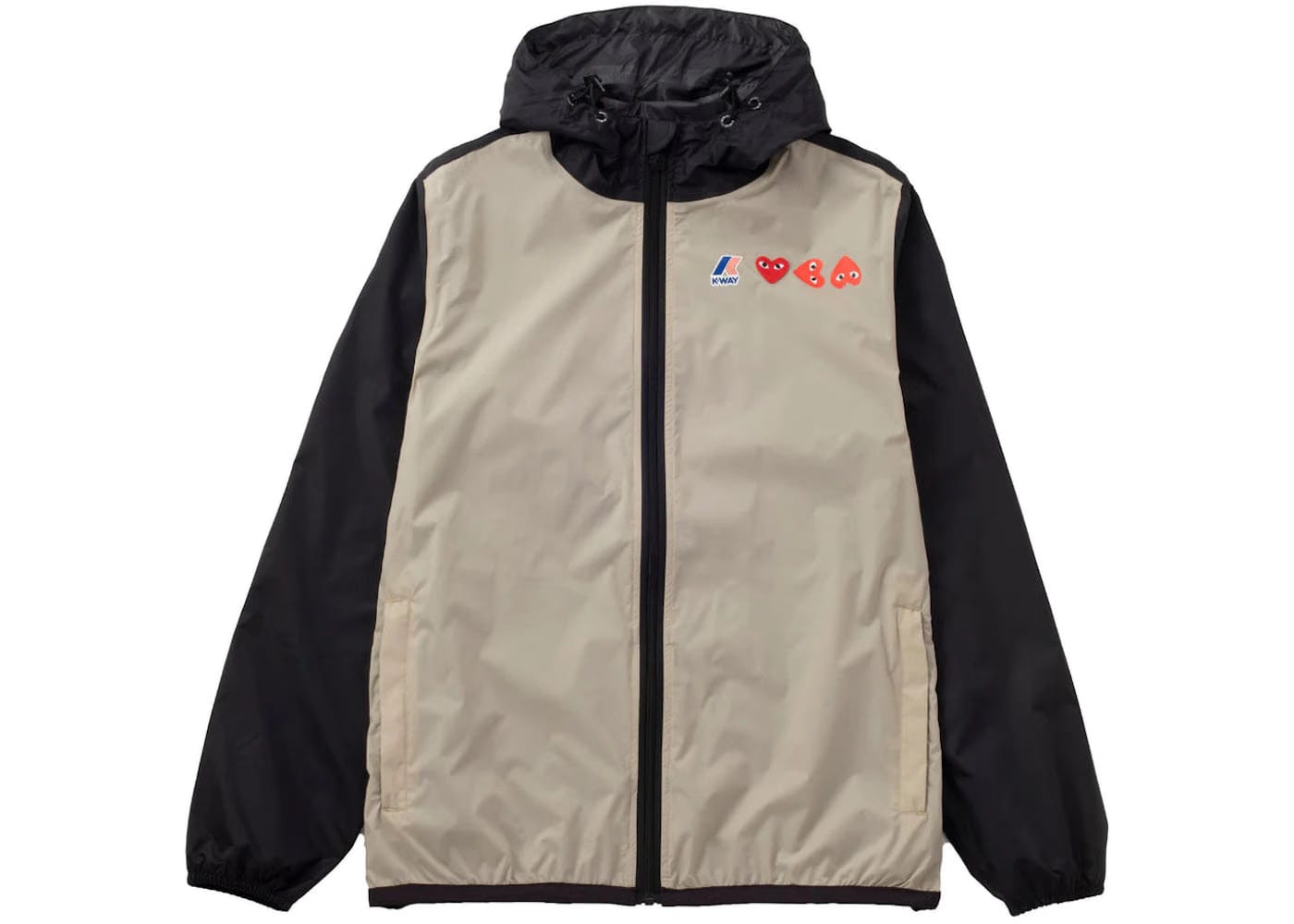 Comme Des Garcons Play x K-Way Logos Full Zip Jacket Beige Black
