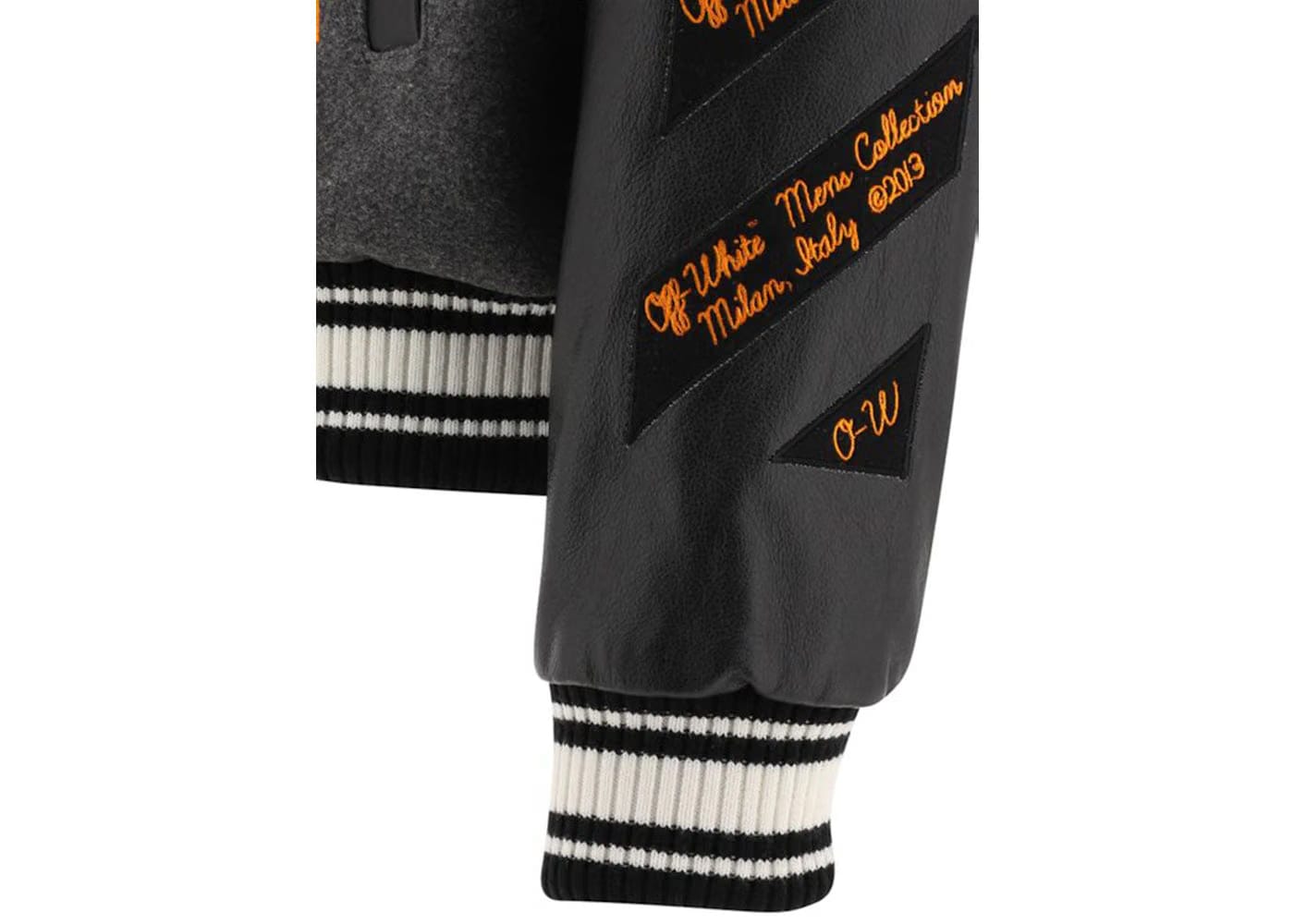 Off-White Leather Varsity Jacket Medium Grey/Multicolor