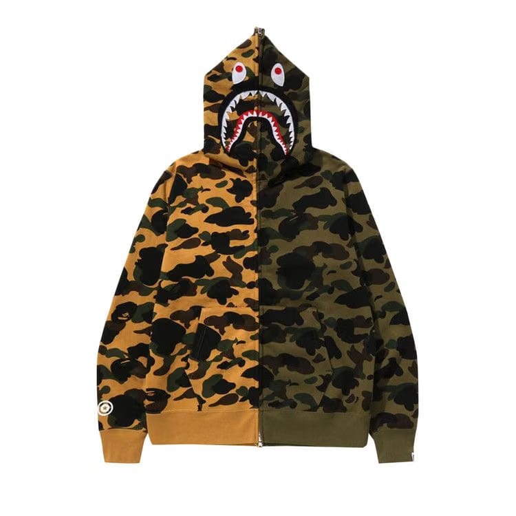 Bape 1St Camo Separate Shark Full Zip Hoodie Yellow