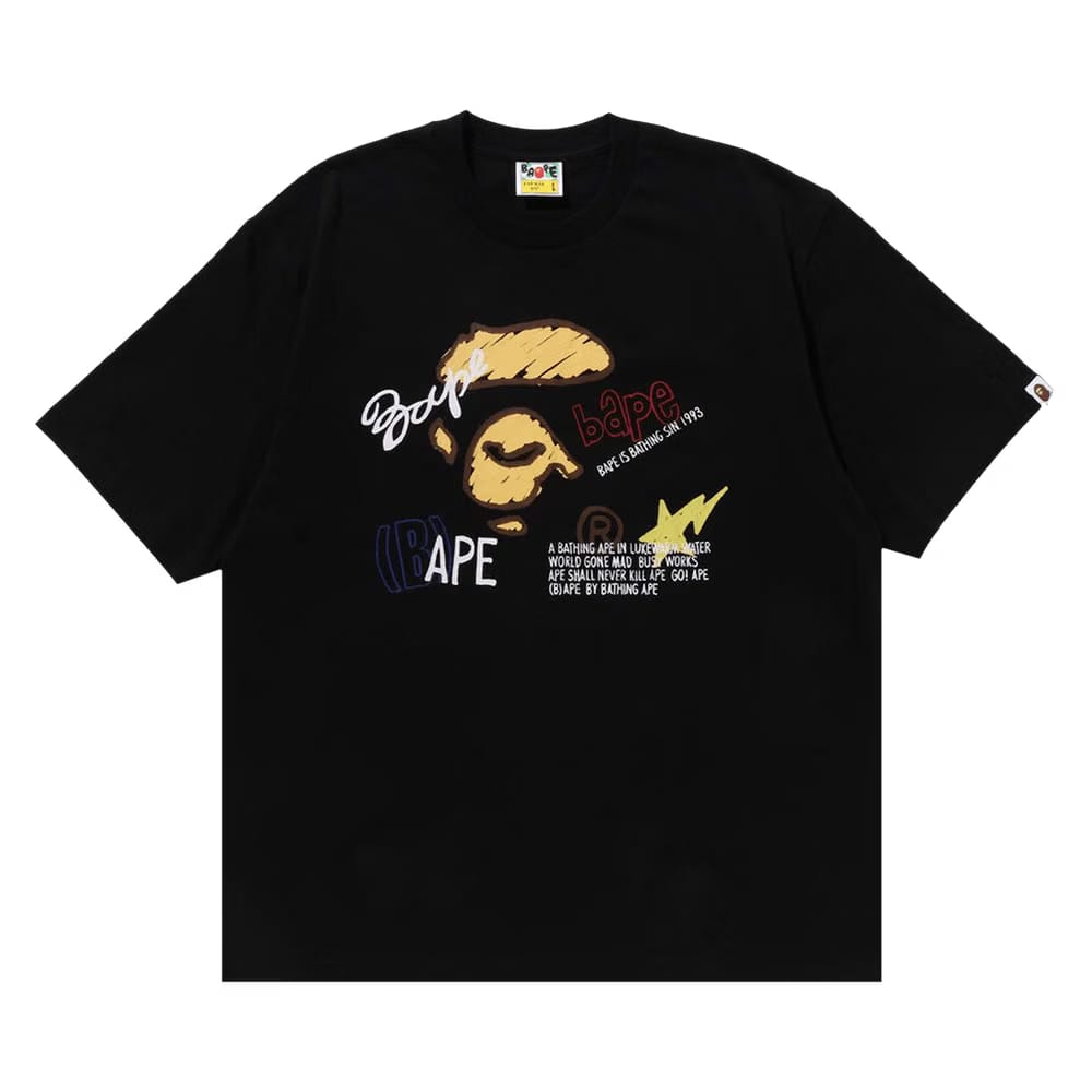 Bape Hand Draw Graphic Relaxed Fit T-Shirt Black