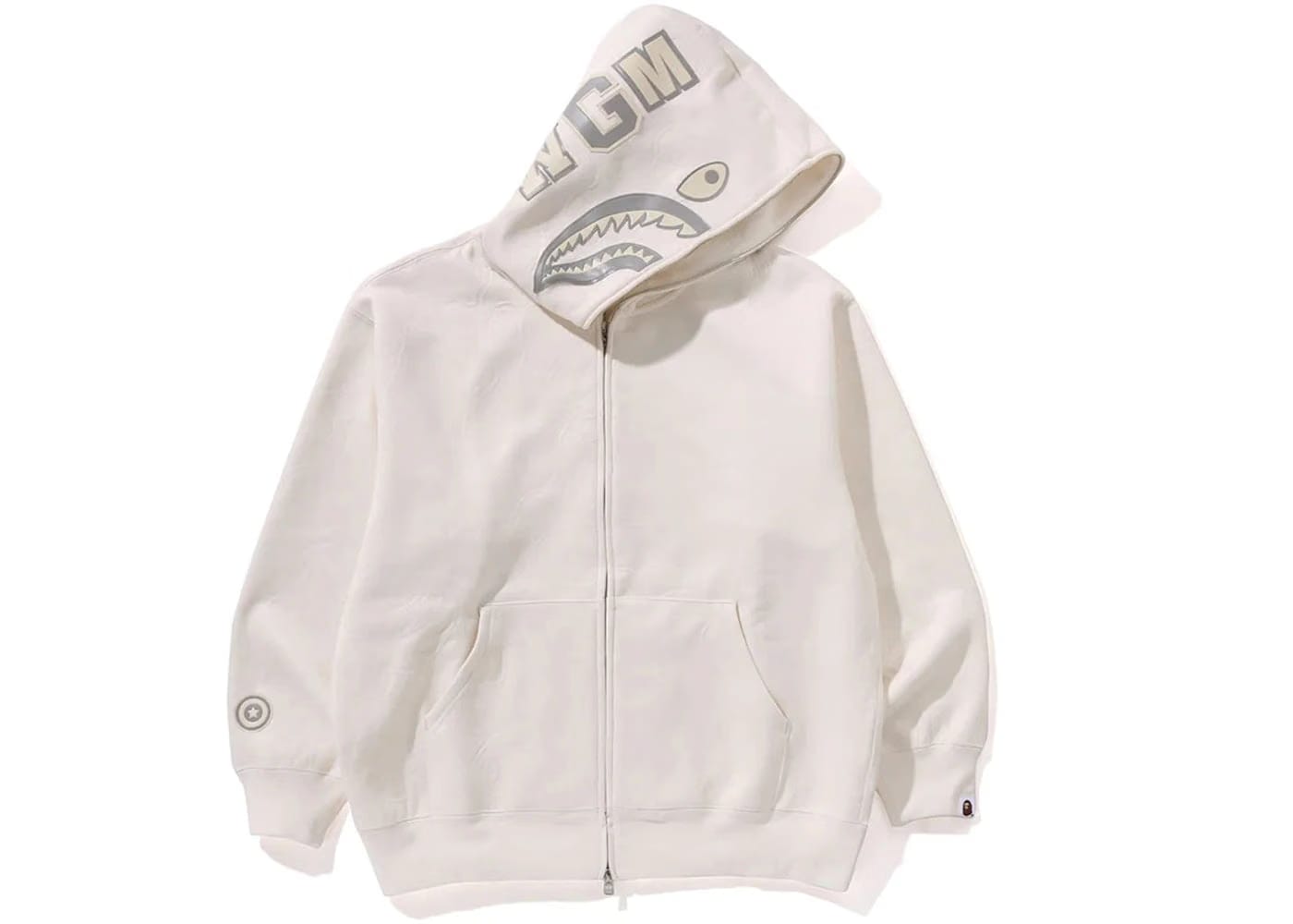 Bape Line Camo Quilted Shark Relaxed Fit Full Zip Hoodie Ivory