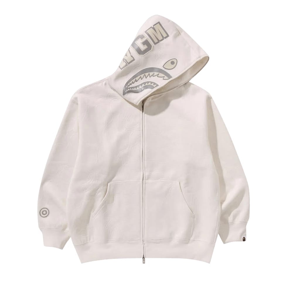 Bape Line Camo Quilted Shark Relaxed Fit Full Zip Hoodie Ivory