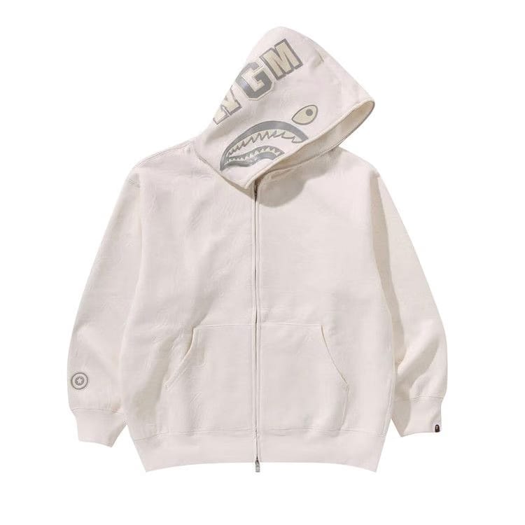 Bape Line Camo Quilted Shark Relaxed Fit Full Zip Hoodie Ivory