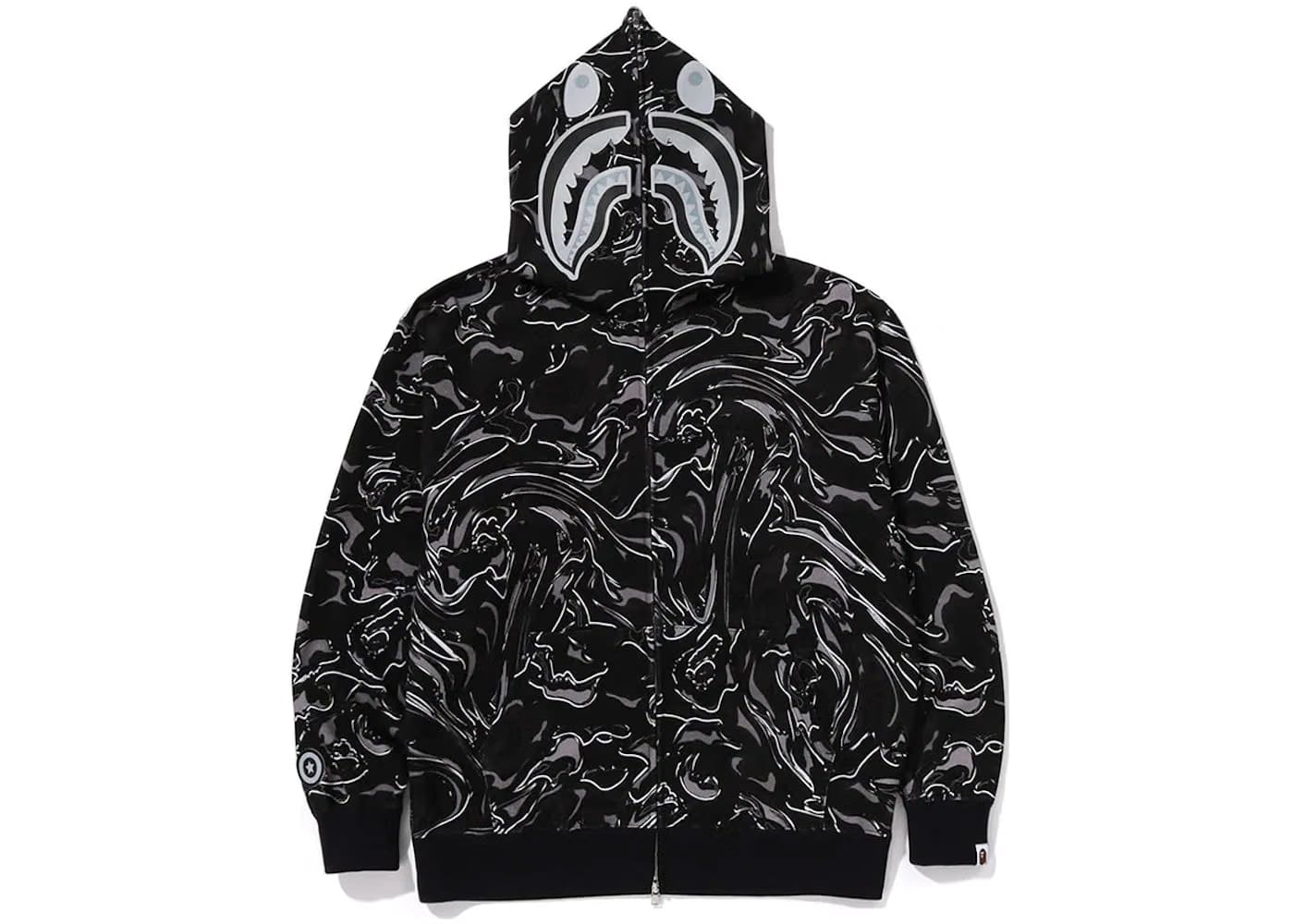 Bape Marbling Camo Shark Relaxed Fit Full Zip Hoodie Black