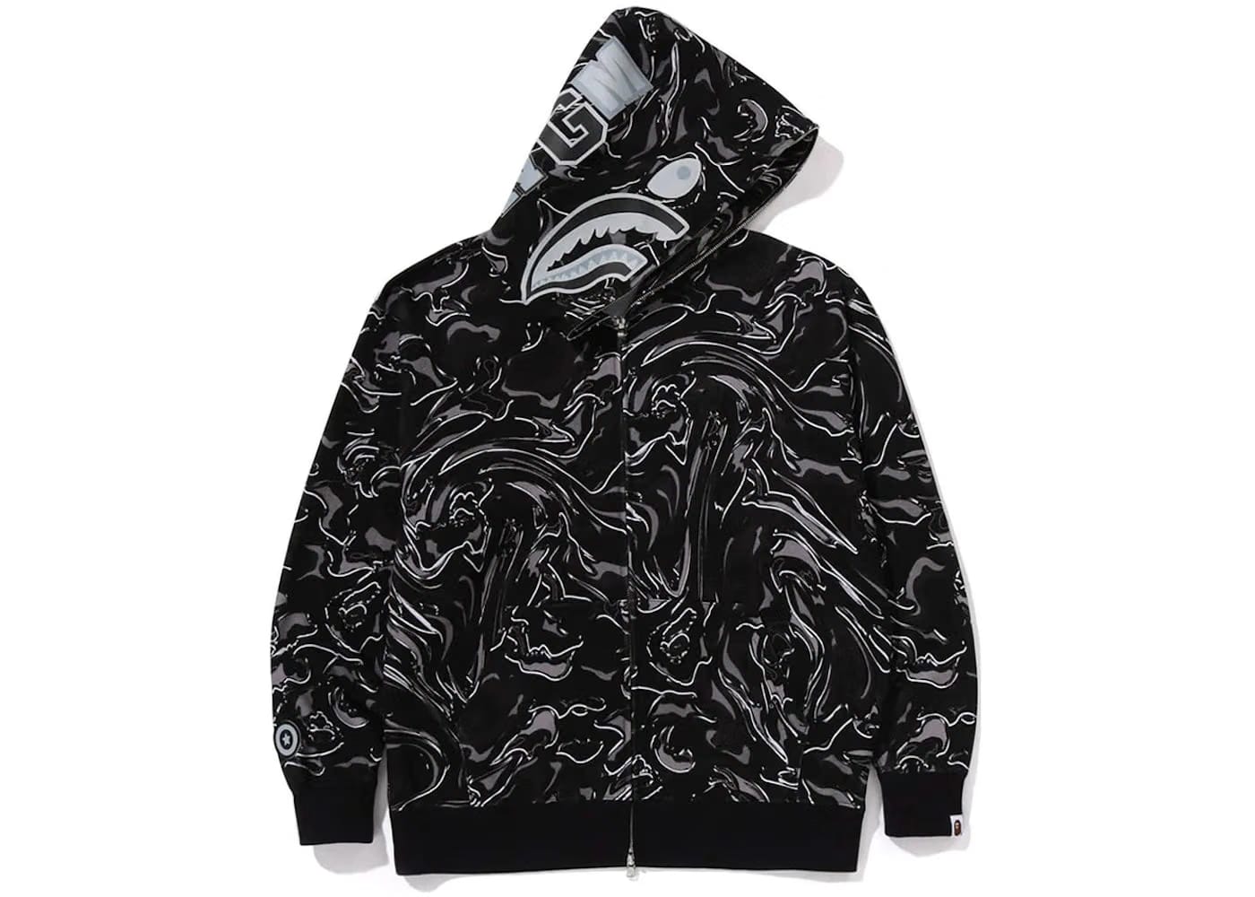 Bape Marbling Camo Shark Relaxed Fit Full Zip Hoodie Black