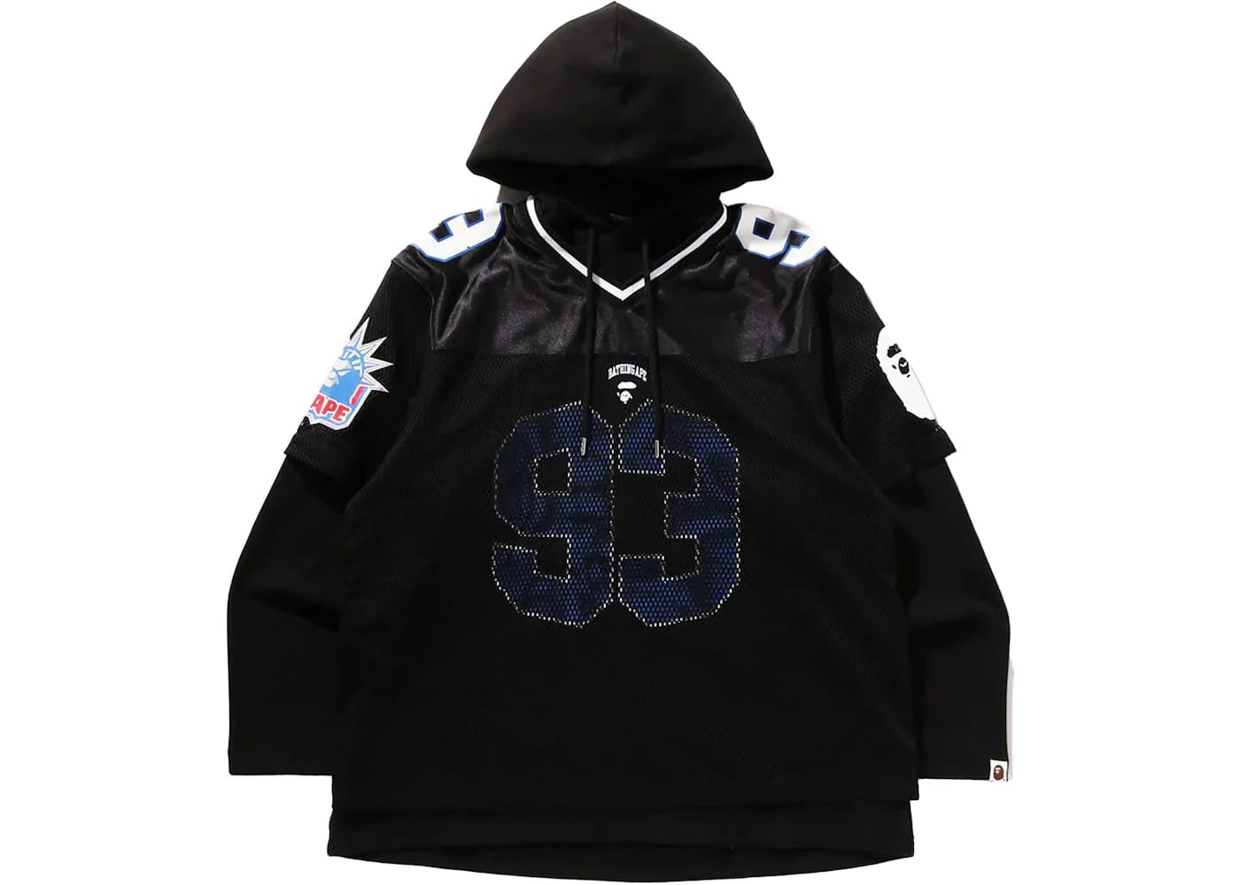 Bape Multi Logo Layered Sleeves Relaxed Fit Football Jersey Black