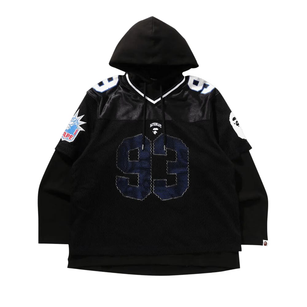 Bape Multi Logo Layered Sleeves Relaxed Fit Football Jersey Black