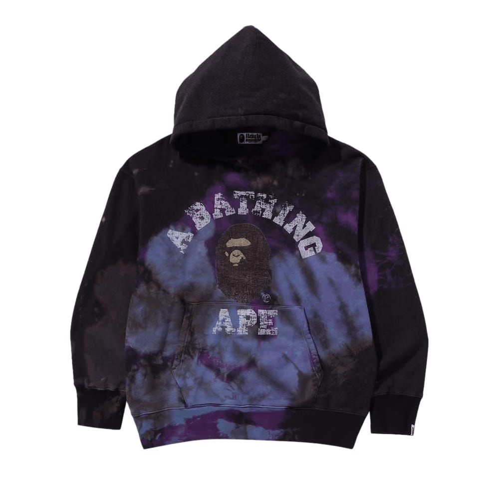 Bape Tie Dye College Relaxed Fit Pullover Hoodie Black
