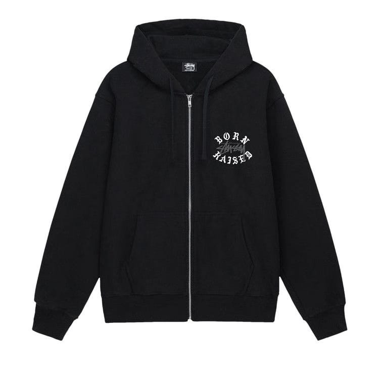Stussy Born x Raised Logo Zip Hoodie Black