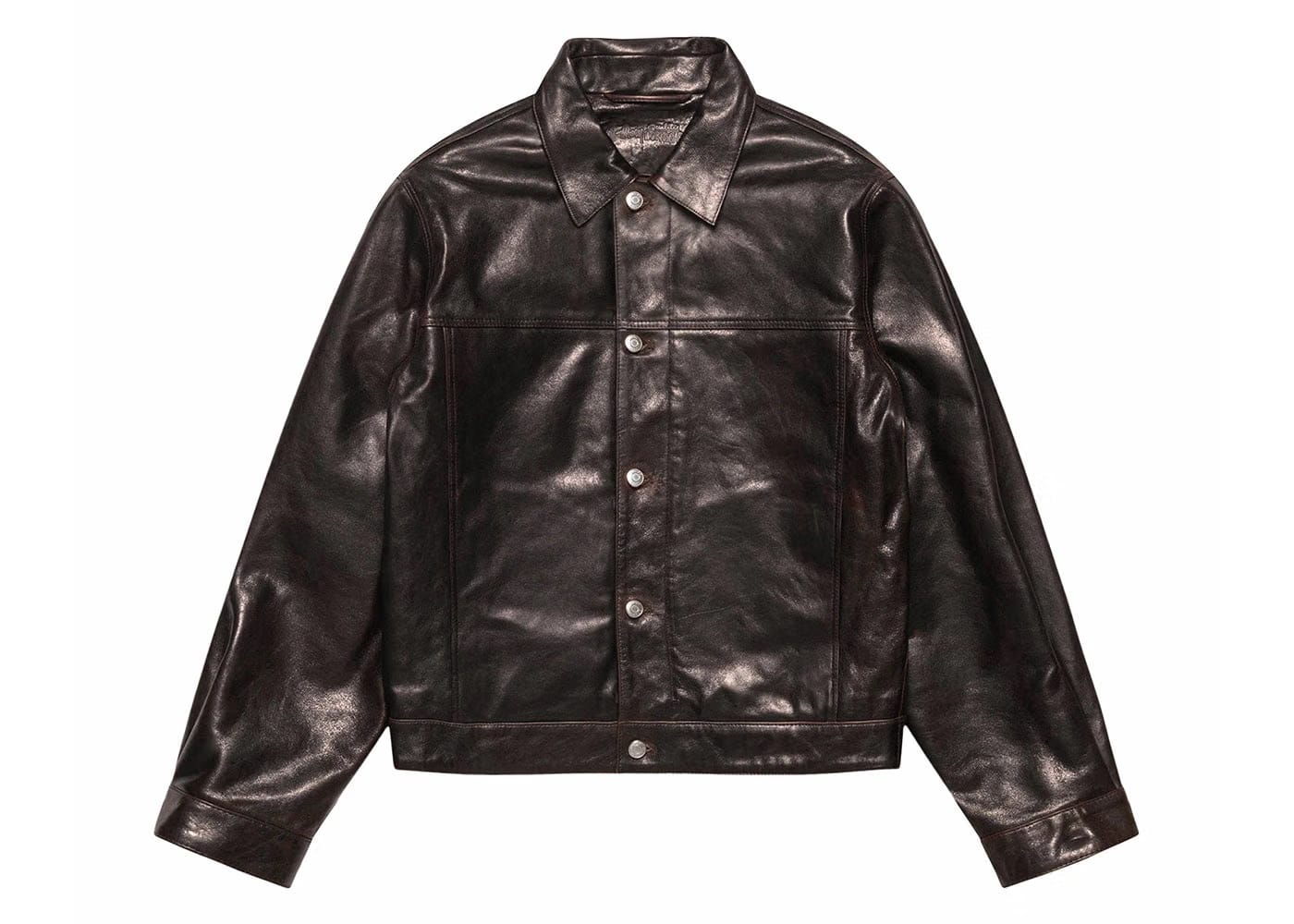 Stussy Trucker Leather Jacket Dark Brown