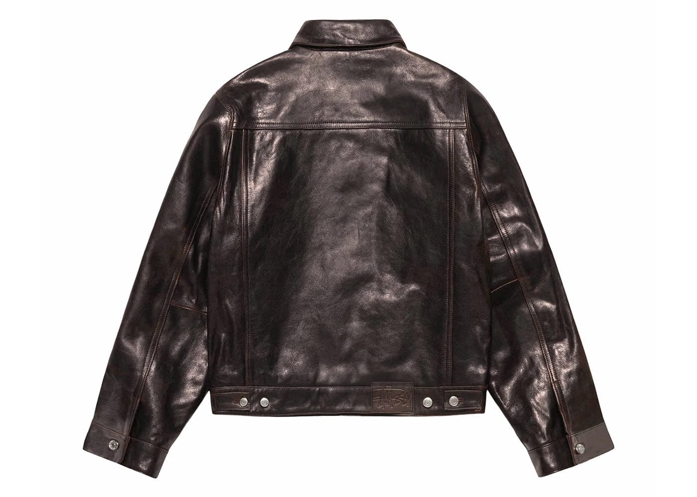 Stussy Trucker Leather Jacket Dark Brown