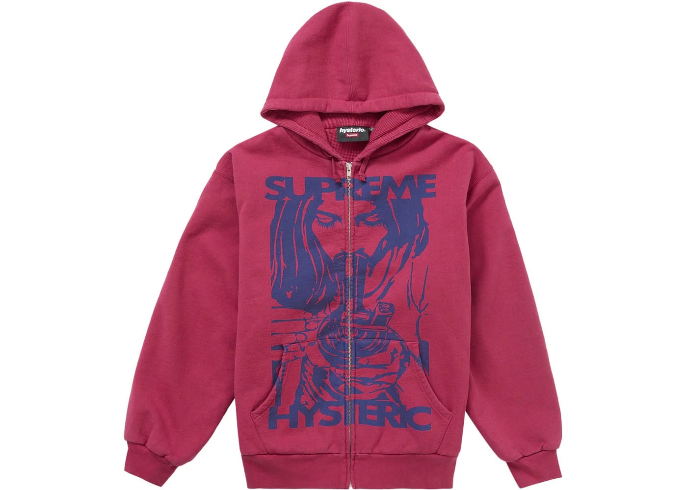 Supreme Hysteric Glamour Thermal Lined Zip Up Hoodie Washed Red