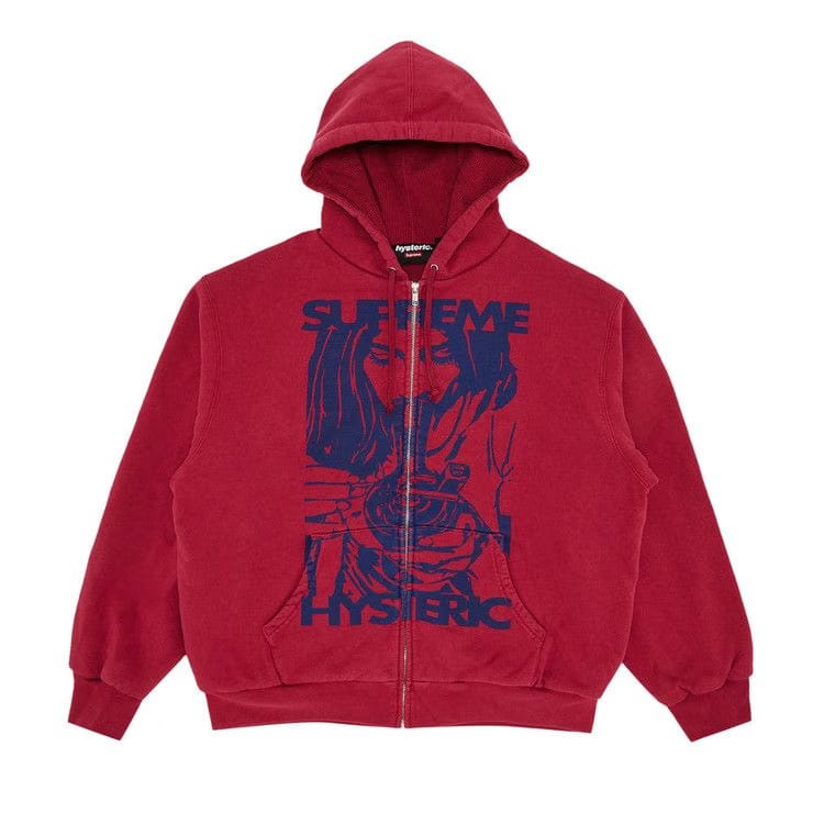 Supreme Hysteric Glamour Thermal Lined Zip Up Hoodie Washed Red