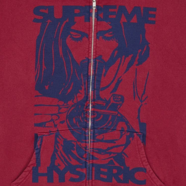 Supreme Hysteric Glamour Thermal Lined Zip Up Hoodie Washed Red