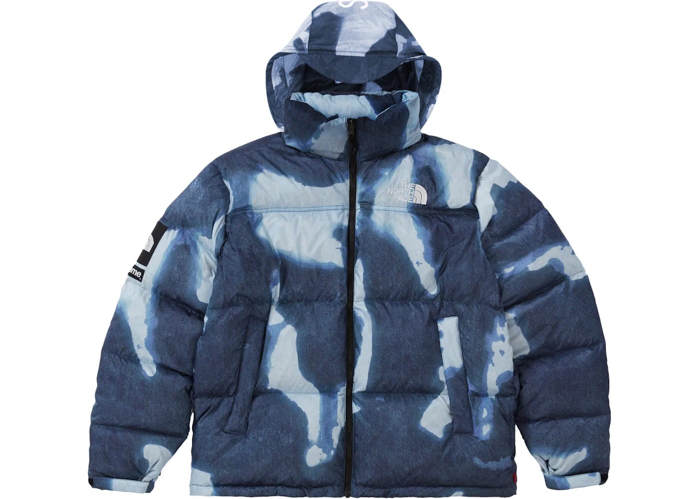 Supreme The North Face Bleached Denim Print Nuptse Jacket Indigo