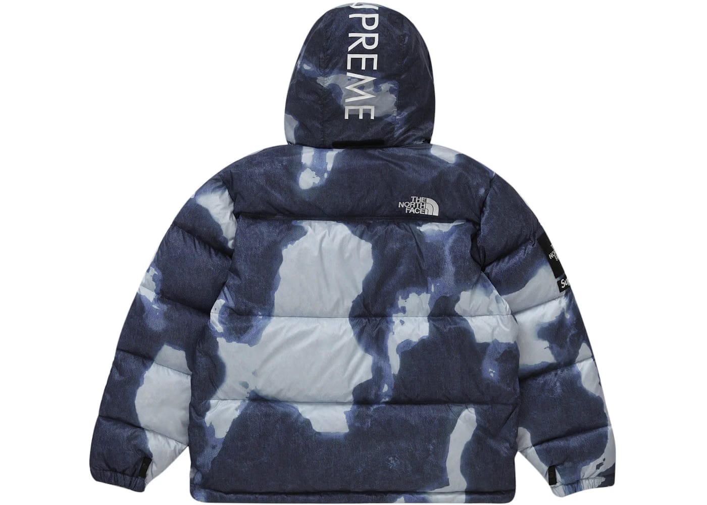 Supreme The North Face Bleached Denim Print Nuptse Jacket Indigo