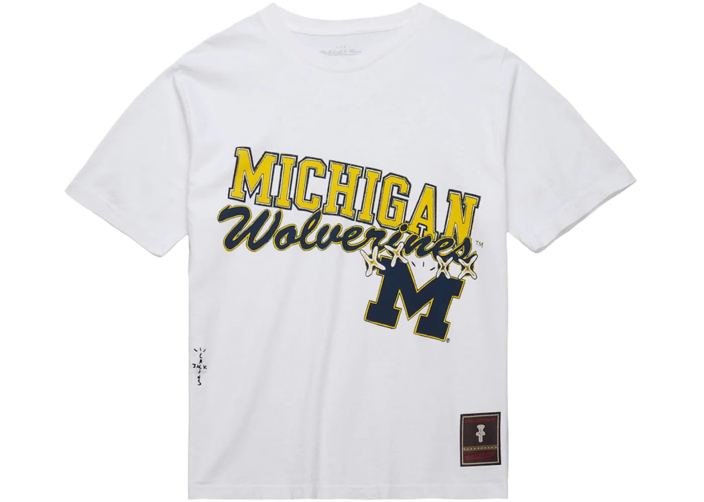 Travis Scott x Mitchell & Ness Michigan Wolverines Hand-Drawn T-Shirt White