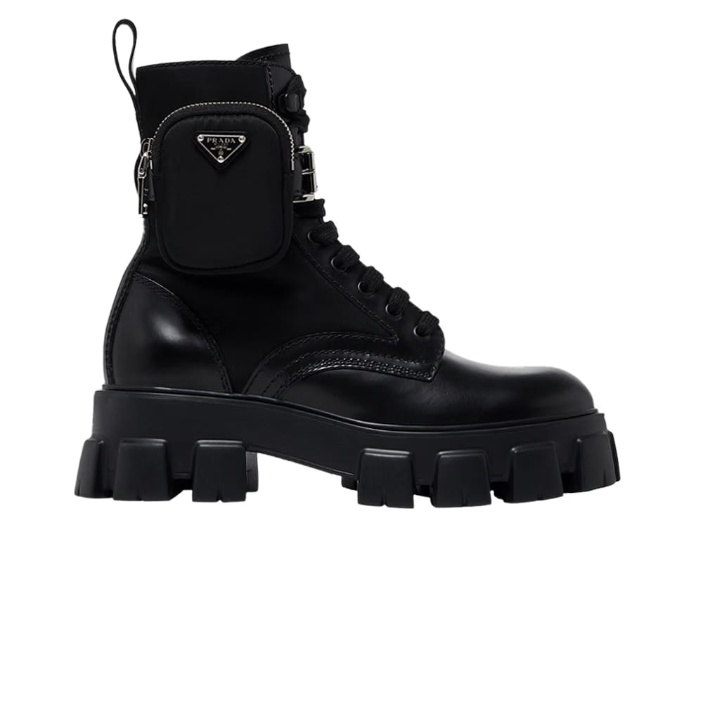 Prada Monolith Brushed Leather and Nylon Boot Black