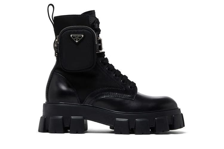 Prada Monolith Brushed Leather and Nylon Boot Black