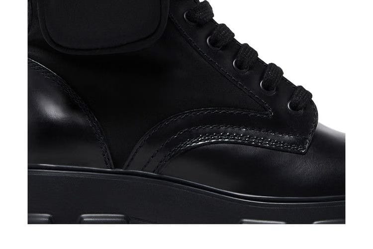 Prada Monolith Brushed Leather and Nylon Boot Black