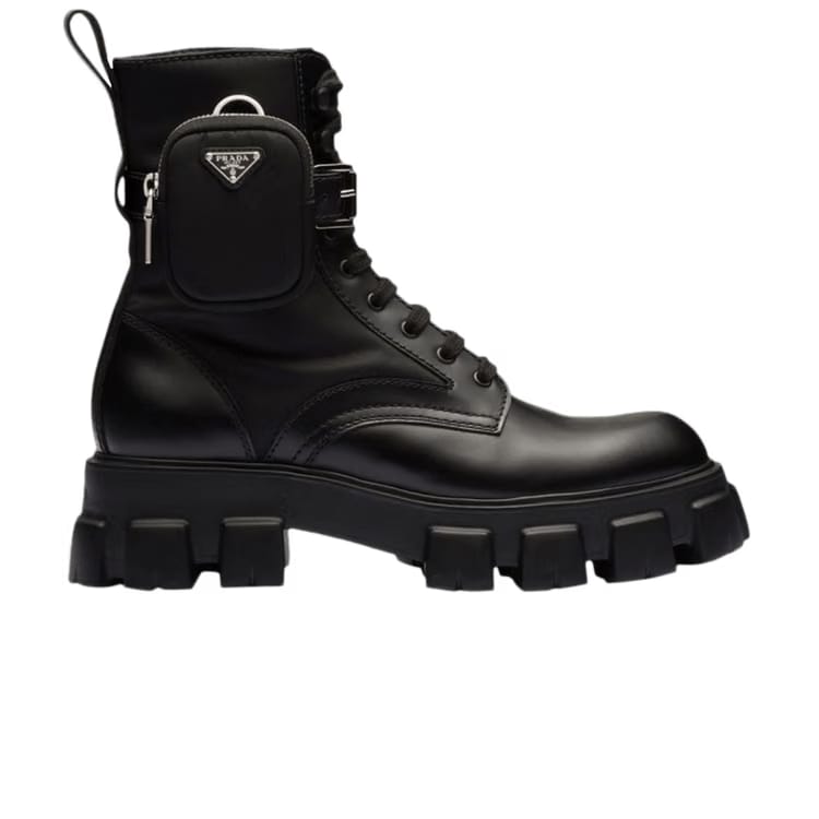 Prada Monolith Brushed Leather and Nylon Boot Black