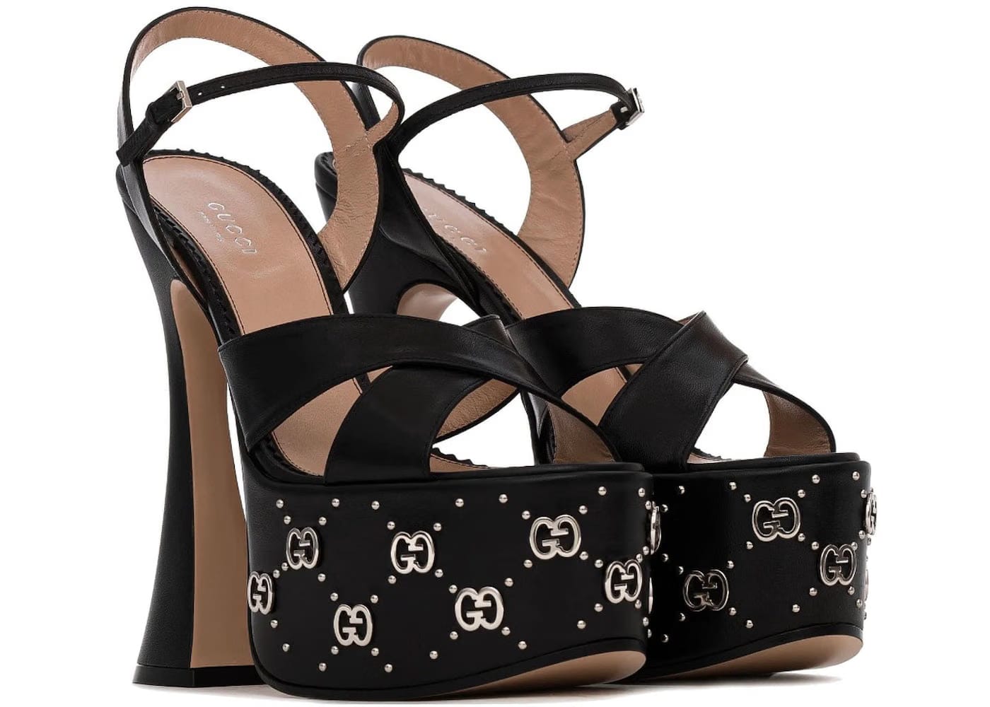 Gucci Interlocking G Studs Sandals Black Womens