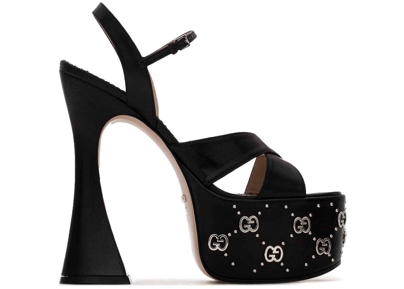 Gucci Interlocking G Studs Sandals Black Womens
