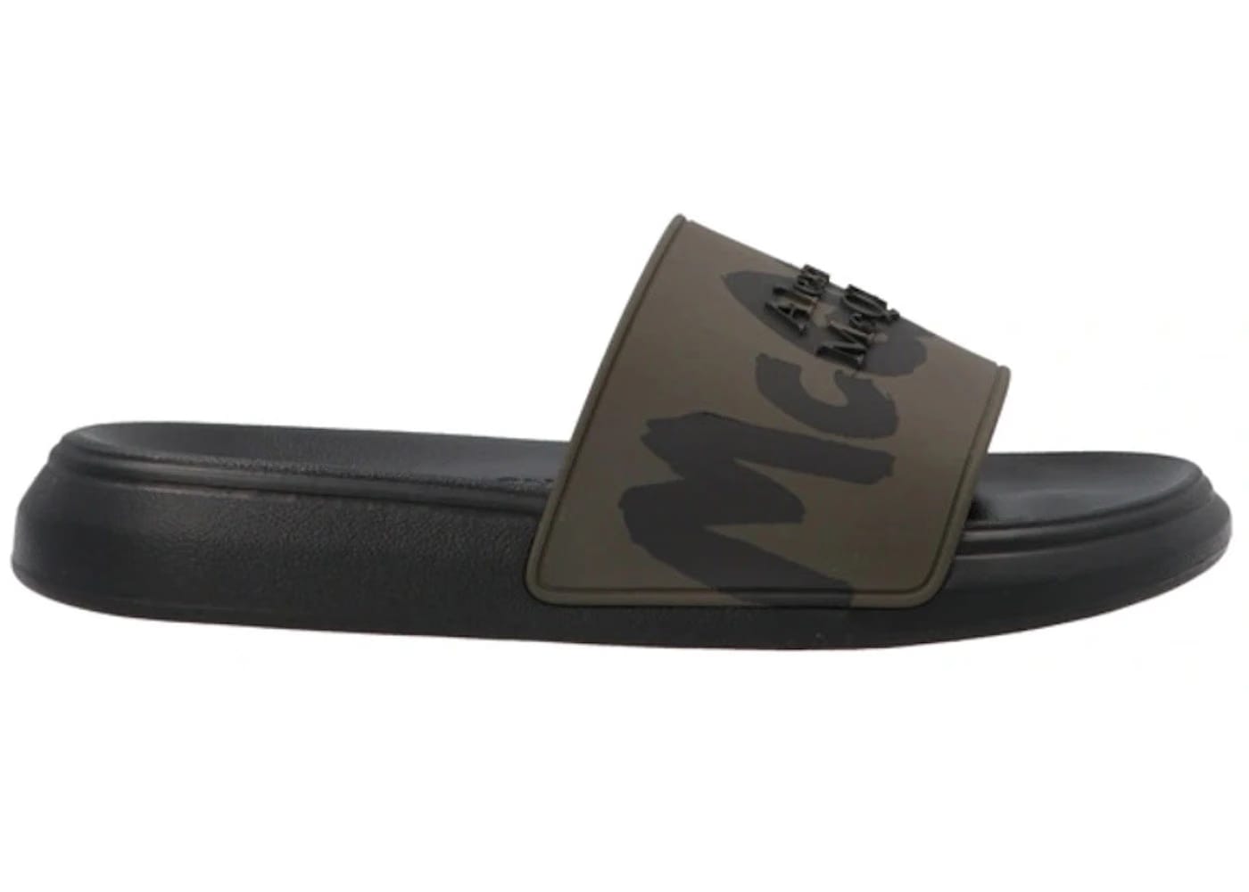 Alexander McQueen Wmns Rubber Pool Slide 'Graffiti Logo - Green Black'