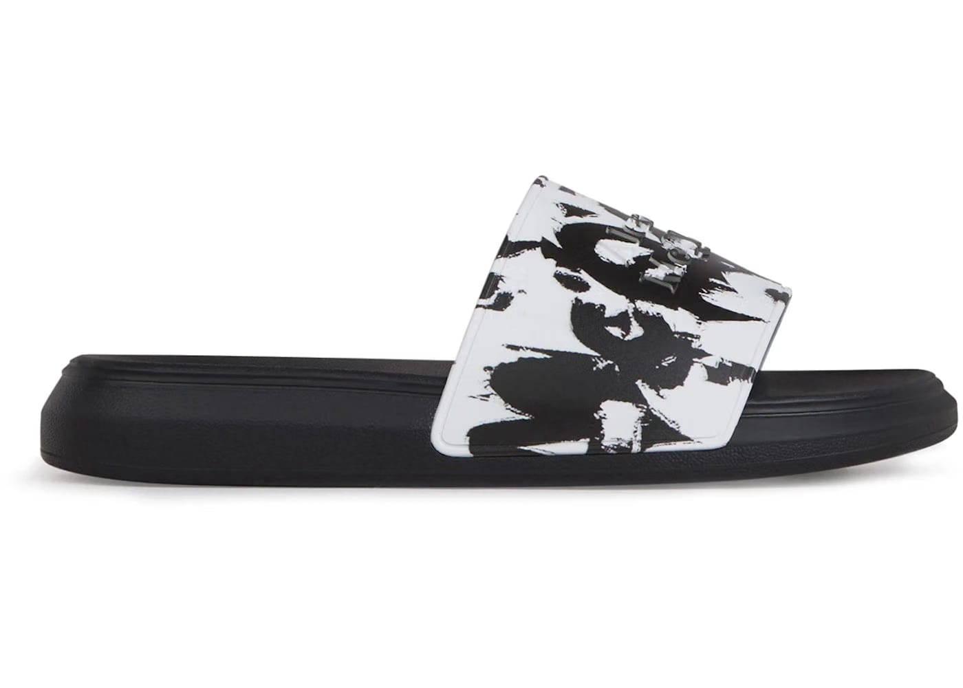 Alexander Mcqueen Pool Slide Graffiti Logo Paint Splatter White Black White