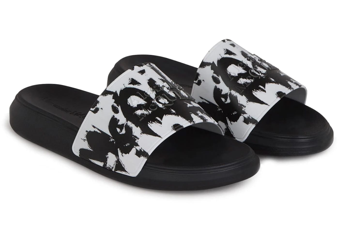 Alexander Mcqueen Pool Slide Graffiti Logo Paint Splatter White Black White