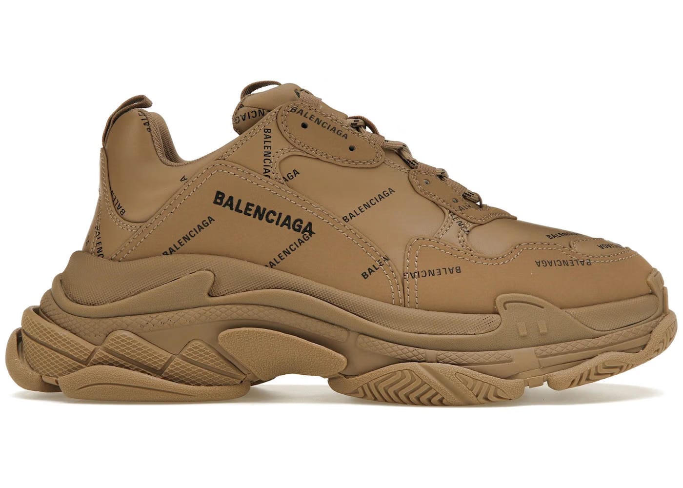 Balenciaga Triple S Sneaker Allover Logo - Dark Beige