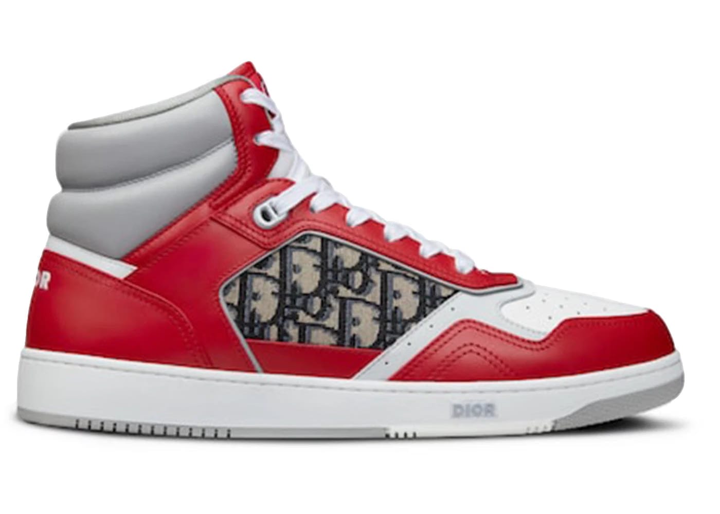 Dior B27 High Red Gray And White Smooth Calfskin With Beige And Black Dior Oblique Jacquard