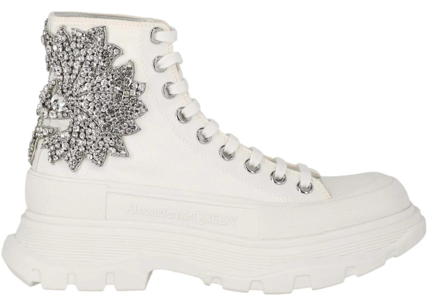 Alexander McQueen Wmns Tread Slick Boot 'Crystal Cloud Embroidery - White'