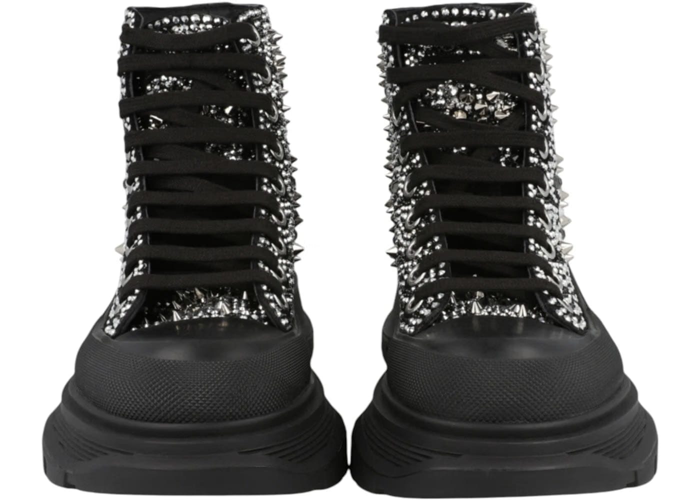 Alexander Mcqueen Tread Slick Boot Black Silver Crystal (Women'S)