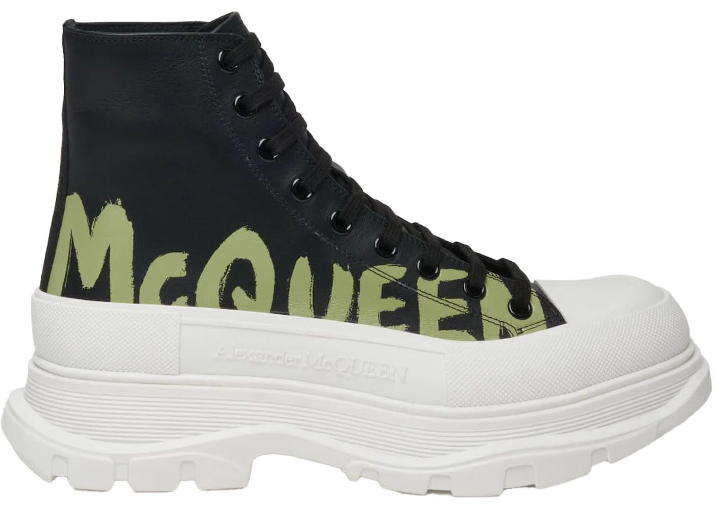 Alexander McQueen Tread Slick Boot Graffiti Logo - Black Khaki