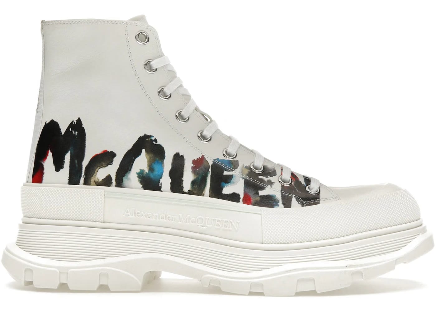 Alexander McQueen Tread Slick Boot Graffiti Logo - White Multi-Color