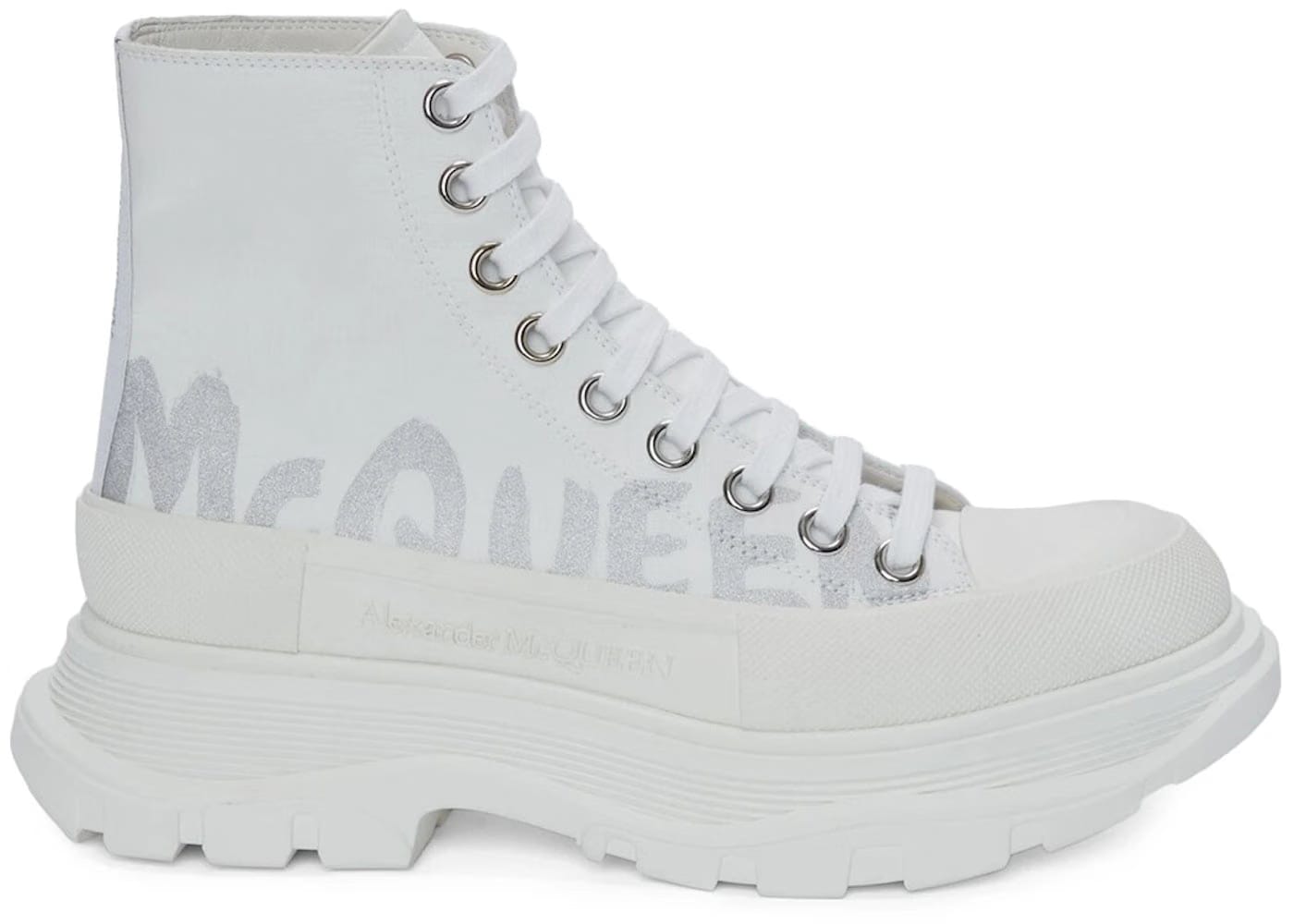Alexander McQueen Wmns Tread Slick Boots 'White Silver'