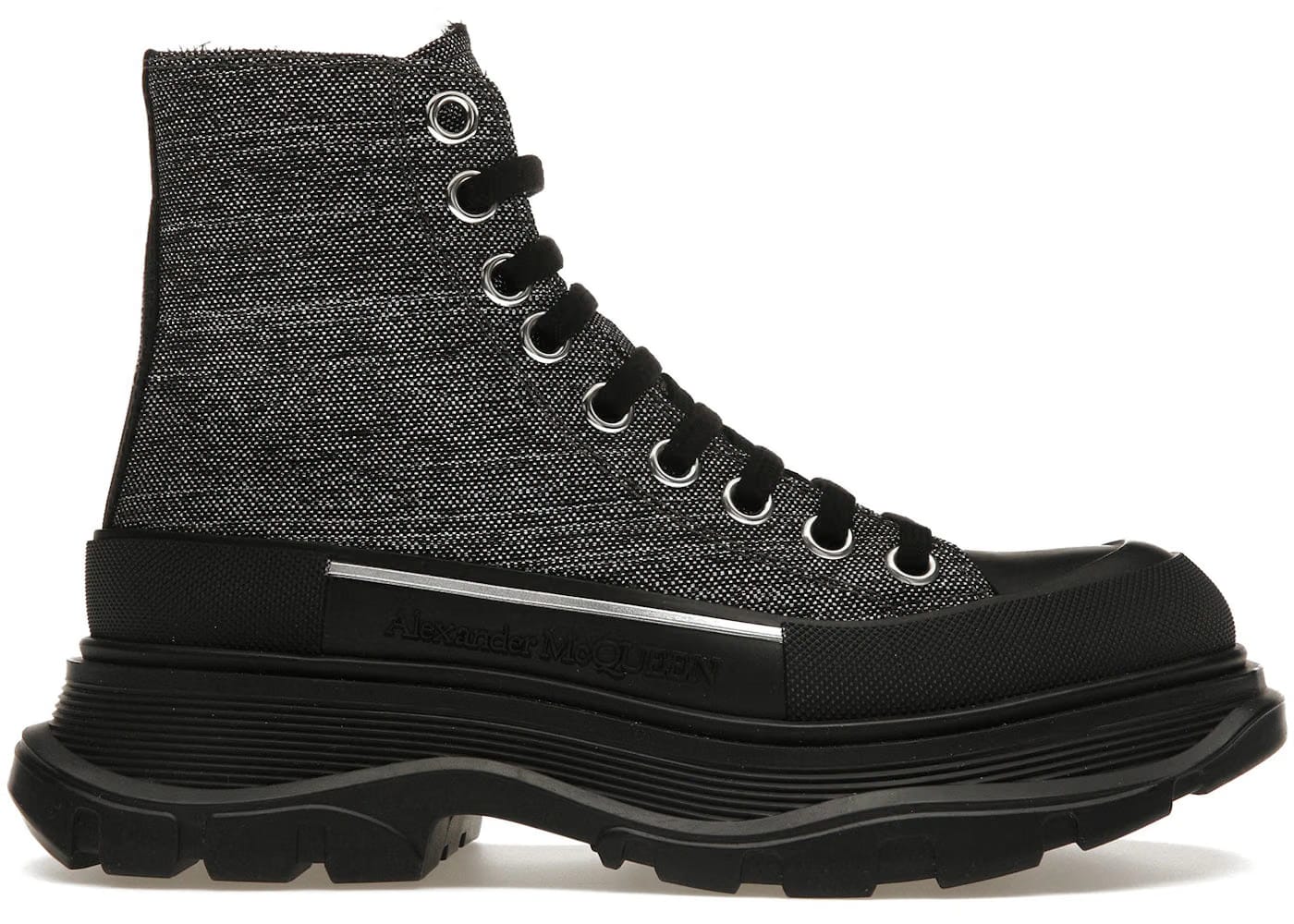 Alexander Mcqueen Tread Slick Lace Up Boot Black Silver (Women'S)