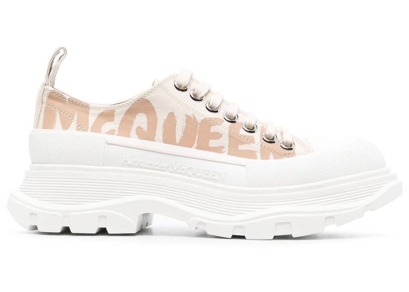 Alexander McQueen Wmns Tread Slick Lace Up 'McQueen Graffiti Logo - Beige'
