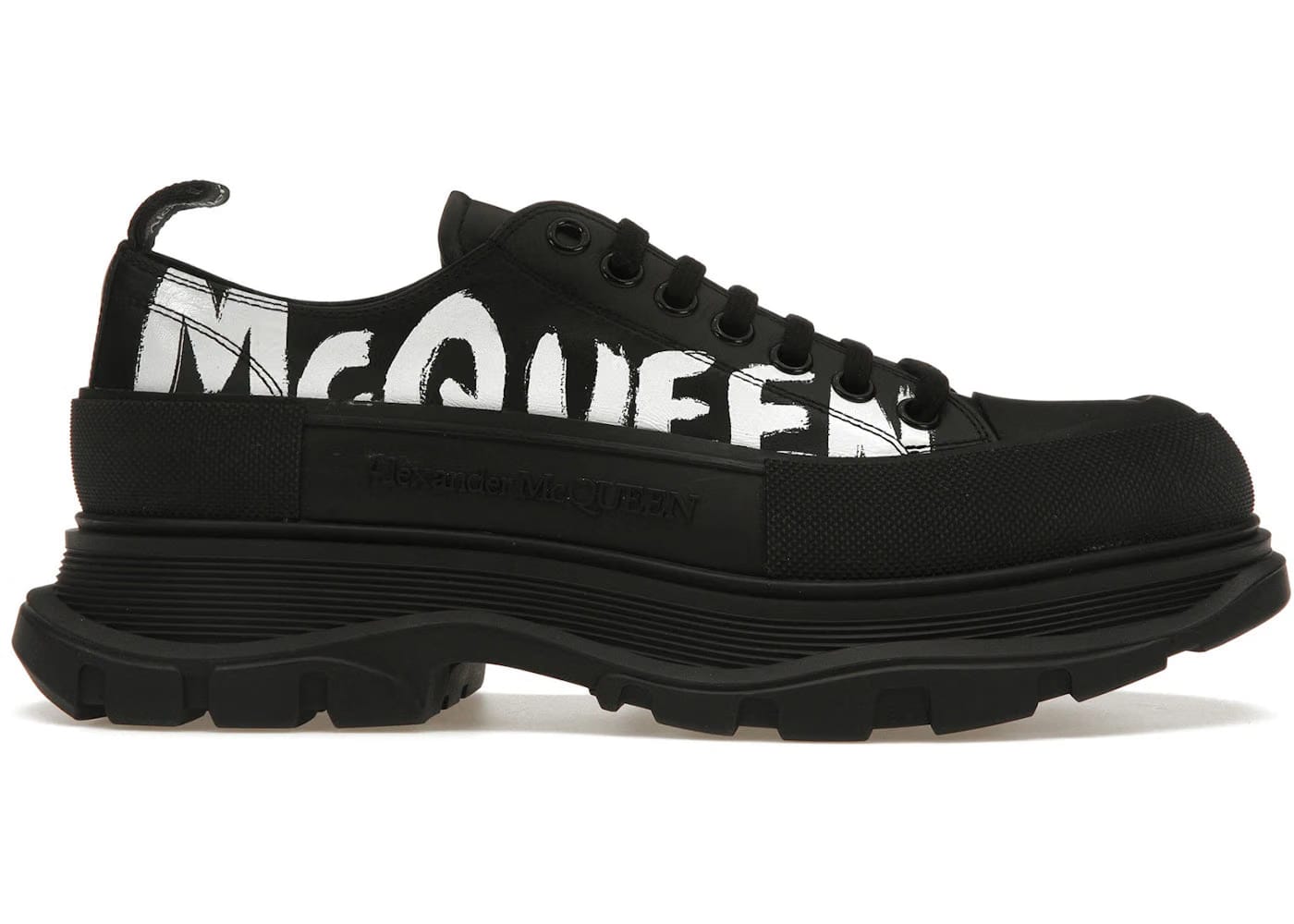 Alexander Mcqueen Tread Slick Low Lace Up Graffiti Black Black White
