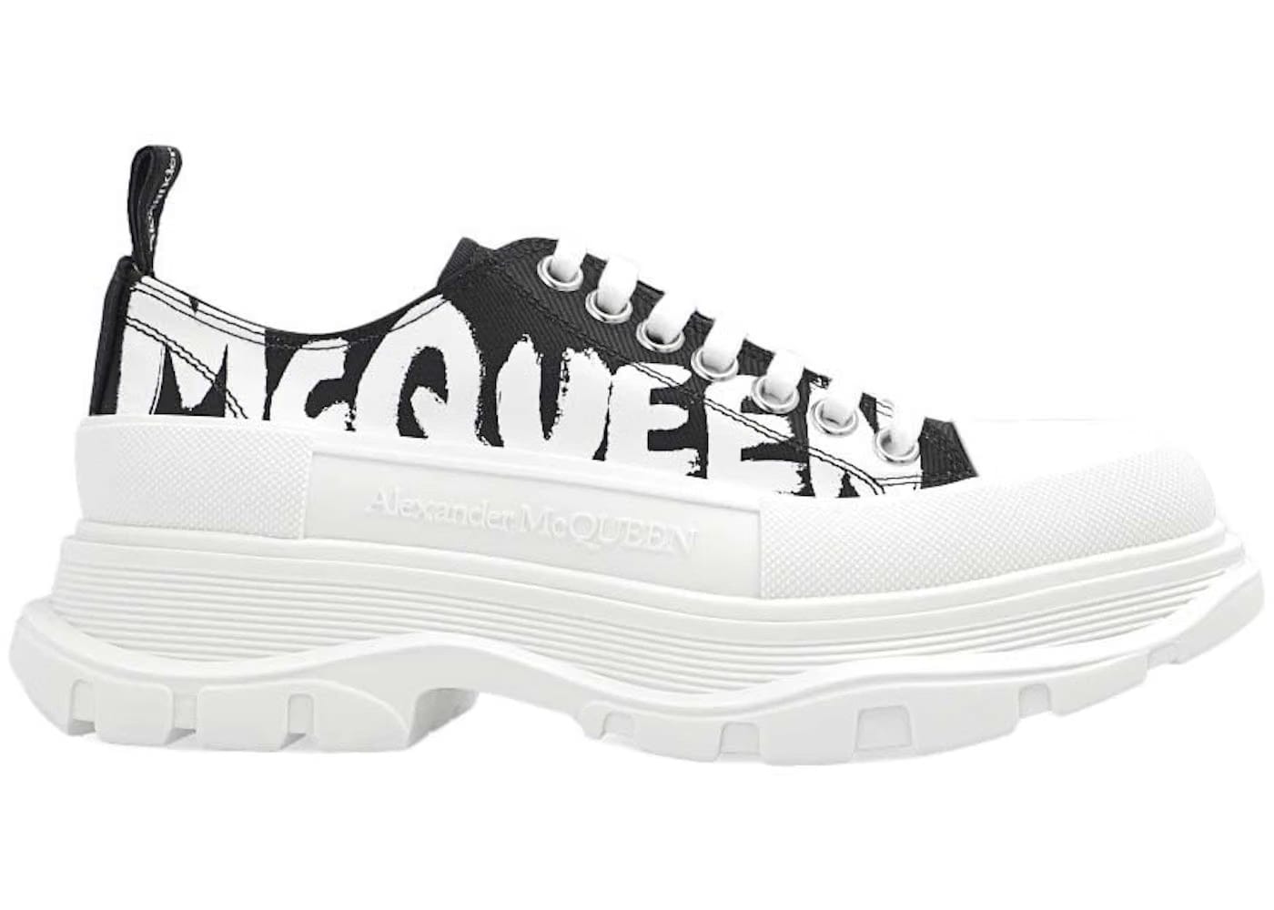 Alexander McQueen Wmns Tread Slick Lace Up 'McQueen Graffiti Logo - Black White