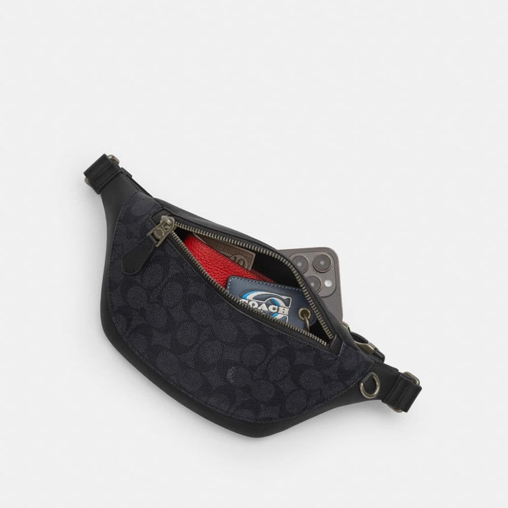 Coach Warren Mini Belt Bag In Signature Canvas Gunmetal Charcoal Black