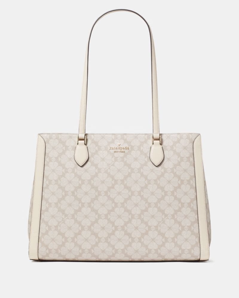 Kate Spade Signature Spade Flower East West Large Laptop Tote Dark Beige Multi