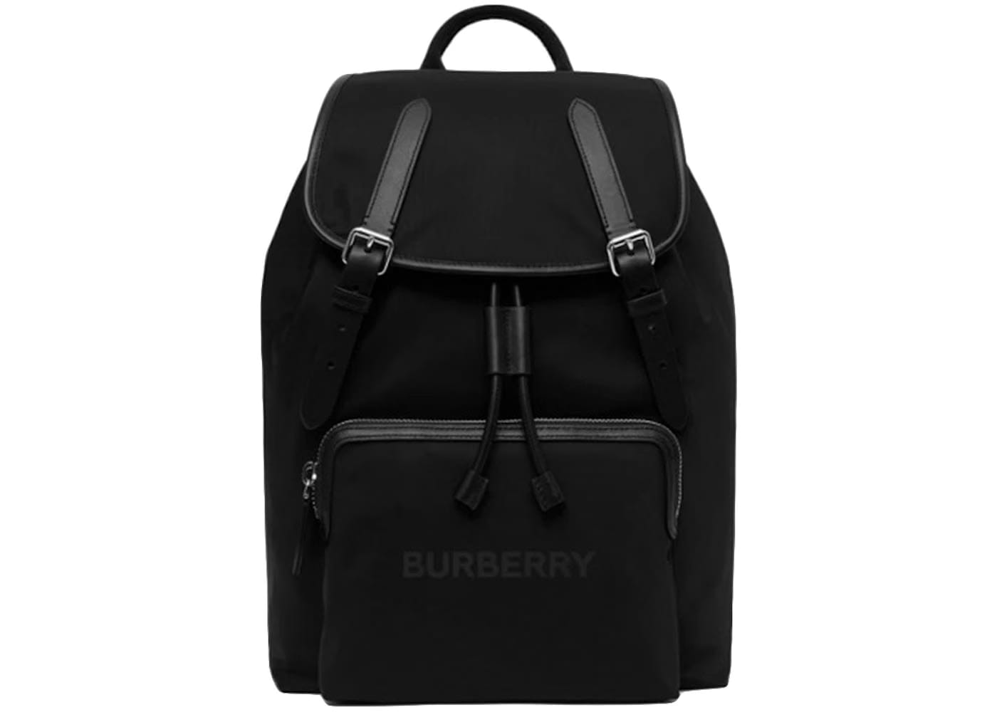 Burberry Logo Print Nylon Double Buckle Backpack Black
