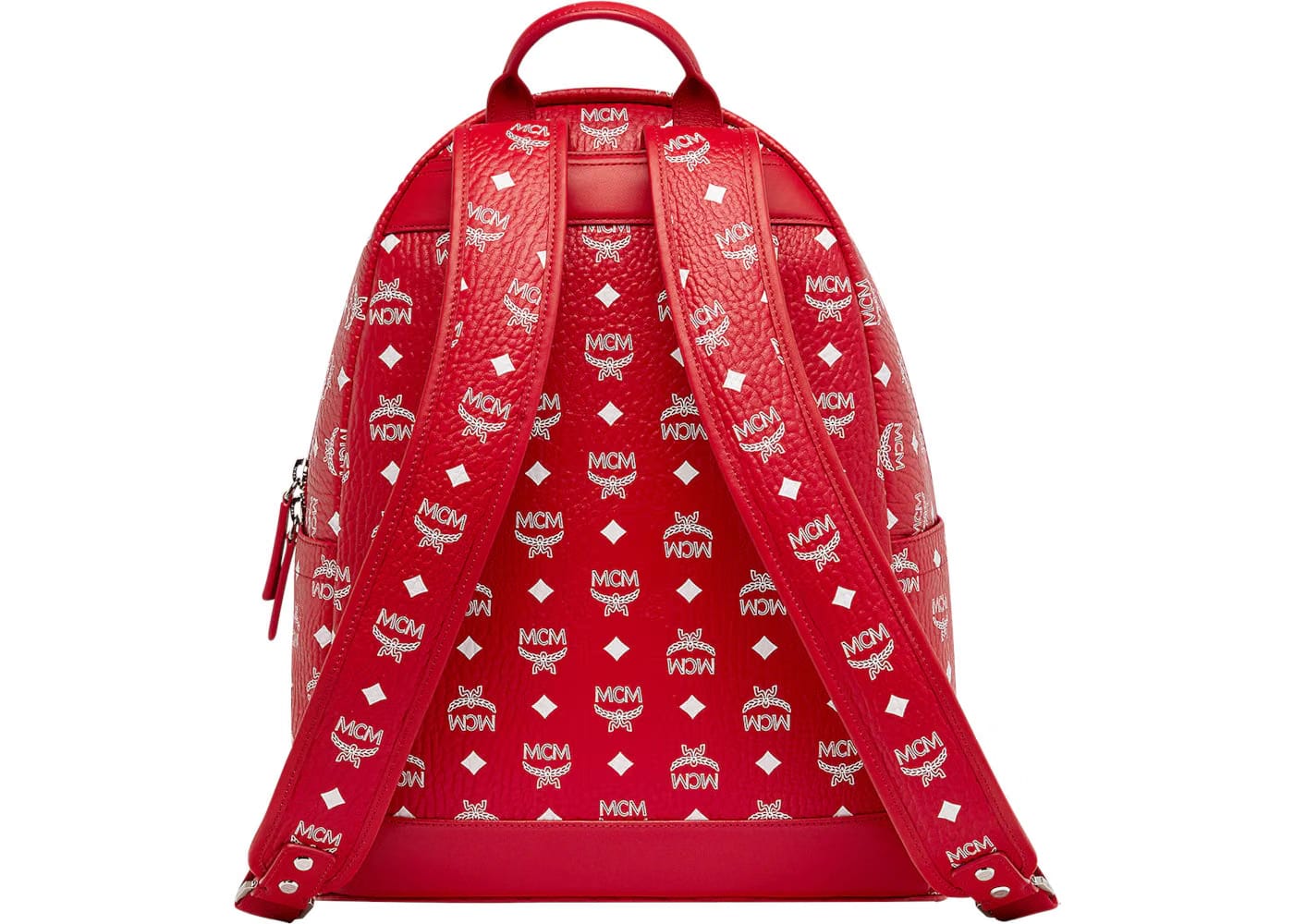 Mcm Stark Backpack Visetos White Logo Medium Ruby Red